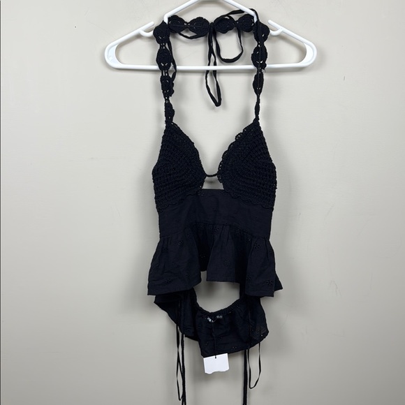 NEW ZARA crochet black halter top size large summer top - Picture 3 of 13